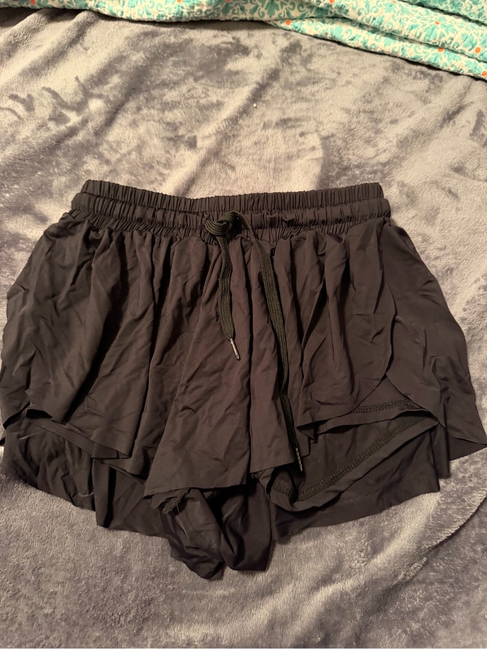 Gianni Bini Black Layered Athletic Shorts with Drawstring